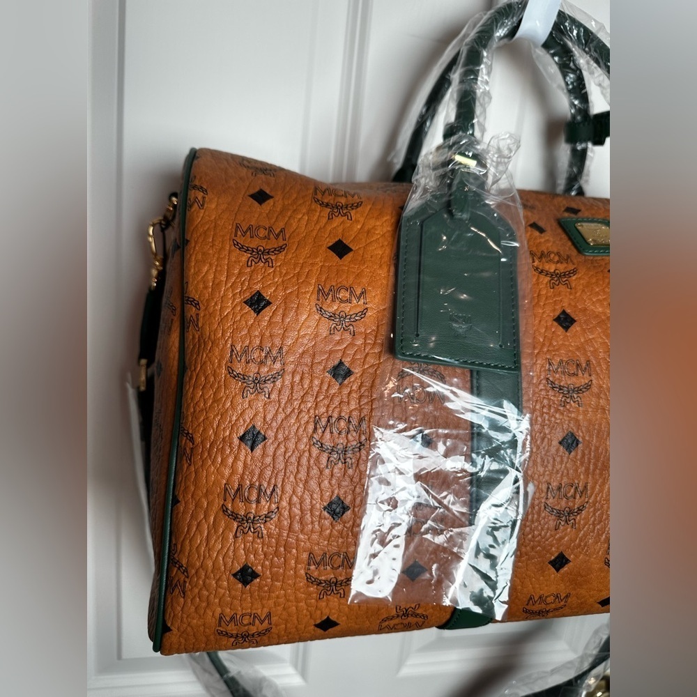 MCM Cognac and Forest Green Duffel Bag - Picture 3 of 17